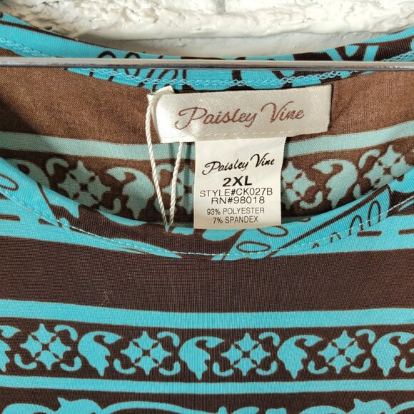 Paisley Vine Womens Dress 2XL Plus Flutter Sleeve Blue Geometric GEO221XE - Picture 11 of 12